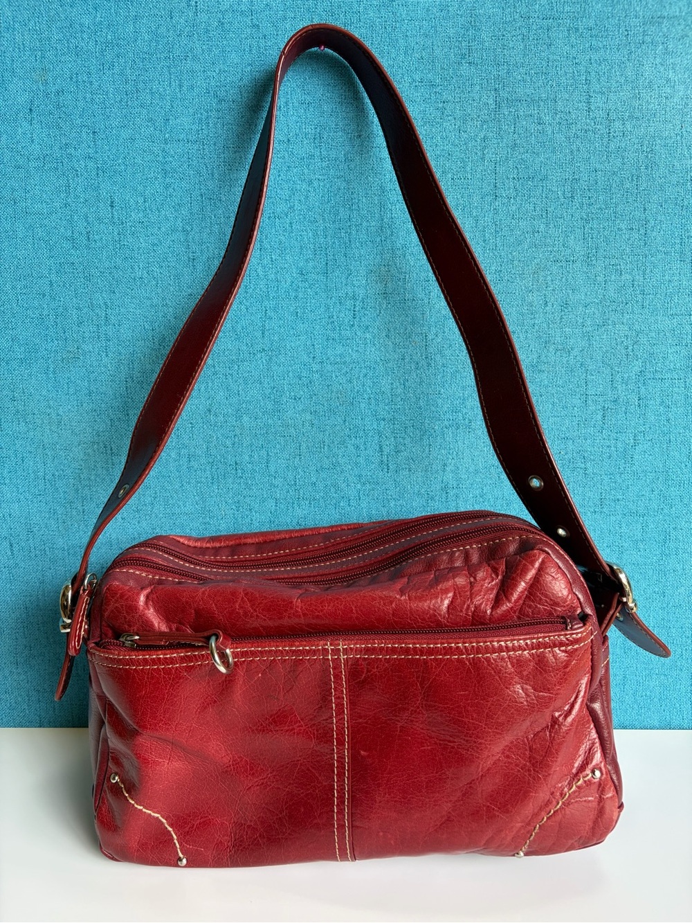 Aurielle Red Leather Shoulder Bag with Adjustable Strap